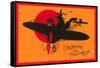Greetings for Halloween, Cat and Witch in Plane-null-Framed Stretched Canvas