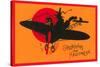 Greetings for Halloween, Cat and Witch in Plane-null-Stretched Canvas