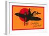 Greetings for Halloween, Cat and Witch in Plane-null-Framed Art Print
