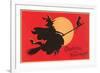 Greetings for Halloween, Witch on Broomstick-null-Framed Art Print