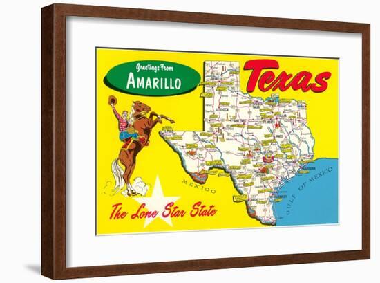 Greetings from Amarillo, Texas, Map-null-Framed Art Print