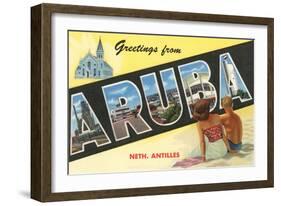 Greetings from Aruba, Netherland Antilles-null-Framed Art Print