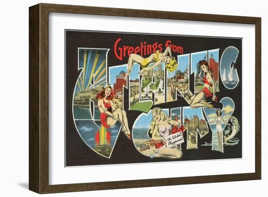 Greetings from Atlantic City, New Jersey, Cheesecake-null-Framed Art Print