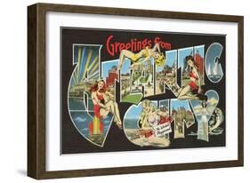 Greetings from Atlantic City, New Jersey, Cheesecake-null-Framed Art Print