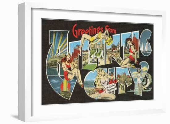 Greetings from Atlantic City, New Jersey, Cheesecake-null-Framed Art Print