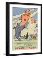 Greetings from Beach Haven, New Jersey, Mermaid-null-Framed Art Print