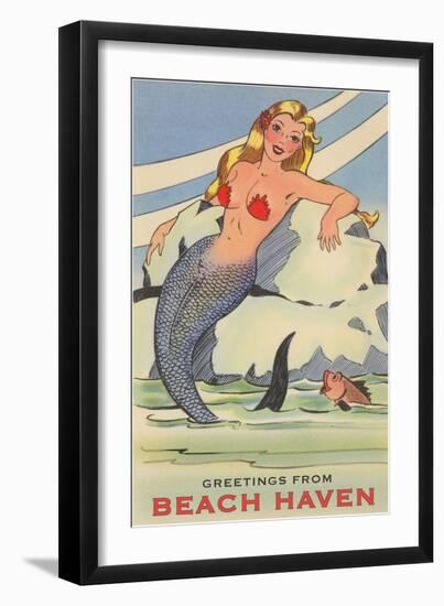 Greetings from Beach Haven, New Jersey, Mermaid-null-Framed Art Print