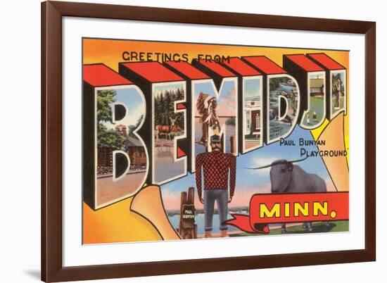 Greetings from Bemidji, Minnesota-null-Framed Premium Giclee Print