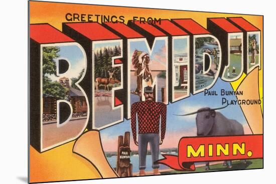 Greetings from Bemidji, Minnesota-null-Mounted Premium Giclee Print