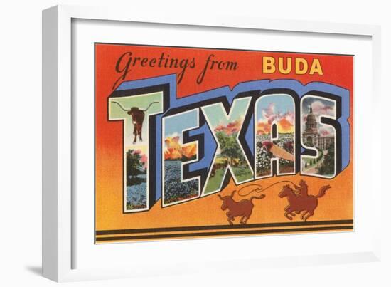 Greetings from Buda, Texas-null-Framed Art Print