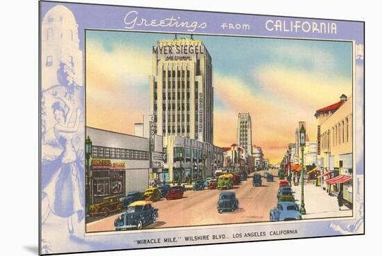 Greetings from California, Miracle Mile, Los Angeles, California-null-Mounted Art Print