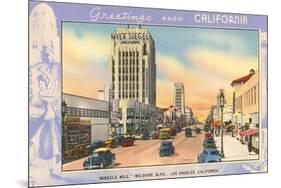 Greetings from California, Miracle Mile, Los Angeles, California-null-Mounted Art Print