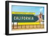 Greetings from California, Surfer on Billboard-null-Framed Art Print