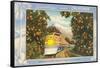 Greetings from California, Train through Orange Groves-null-Framed Stretched Canvas