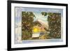 Greetings from California, Train through Orange Groves-null-Framed Premium Giclee Print