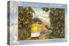 Greetings from California, Train through Orange Groves-null-Stretched Canvas