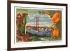 Greetings from California with Golden Gate Bridge and Poppies-null-Framed Premium Giclee Print