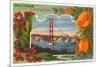 Greetings from California with Golden Gate Bridge and Poppies-null-Mounted Premium Giclee Print