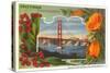 Greetings from California with Golden Gate Bridge and Poppies-null-Stretched Canvas