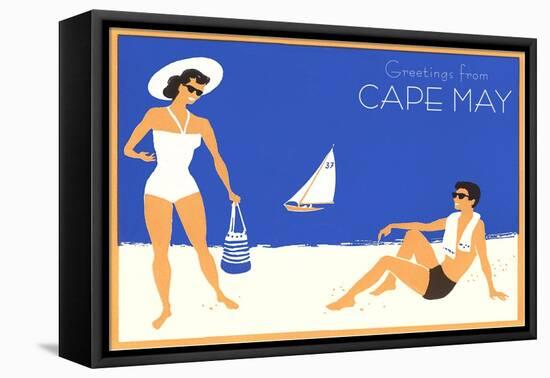 Greetings from Cape May, New Jersey, Beach Couple-null-Framed Stretched Canvas