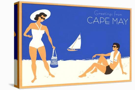 Greetings from Cape May, New Jersey, Beach Couple-null-Stretched Canvas