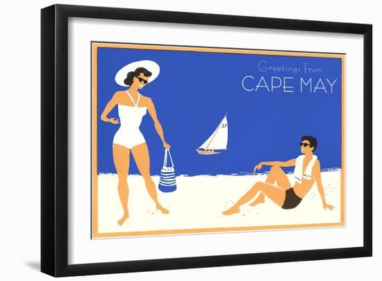 Greetings from Cape May, New Jersey, Beach Couple-null-Framed Art Print