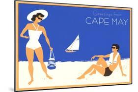 Greetings from Cape May, New Jersey, Beach Couple-null-Mounted Art Print