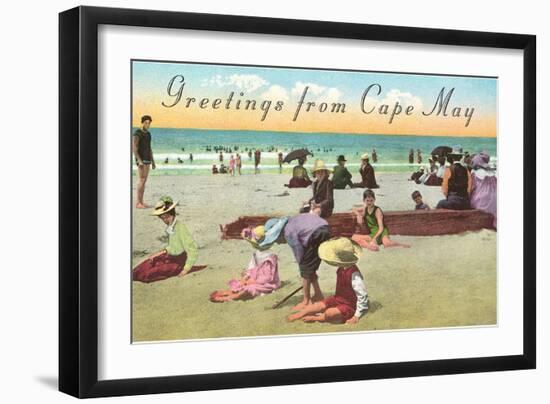 Greetings from Cape May, New Jersey, Beach Scene-null-Framed Art Print