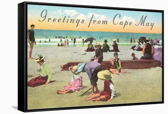 Greetings from Cape May, New Jersey, Beach Scene-null-Framed Stretched Canvas