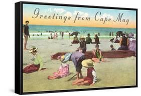 Greetings from Cape May, New Jersey, Beach Scene-null-Framed Stretched Canvas