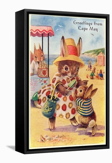 Greetings from Cape May, New Jersey, Bunnies on Beach-null-Framed Stretched Canvas