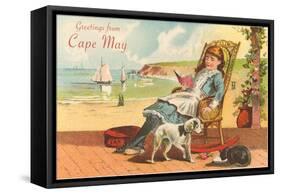 Greetings from Cape May, New Jersey, Girl on Porch-null-Framed Stretched Canvas