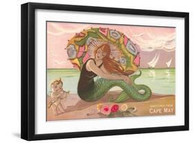 Greetings from Cape May, New Jersey, Mermaid with Cherub-null-Framed Art Print