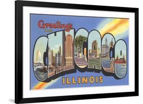 Greetings from Chicago, Illinois-null-Framed Premium Giclee Print