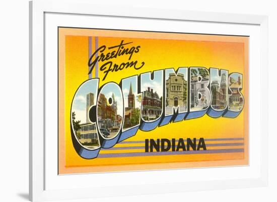 Greetings from Columbus, Indiana-null-Framed Premium Giclee Print