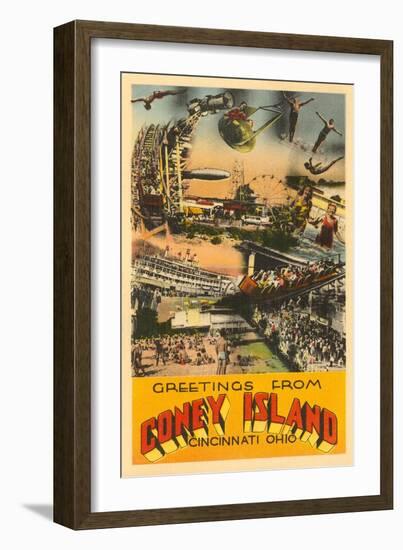 Greetings from Coney Island, Cincinnati, Ohio-null-Framed Art Print