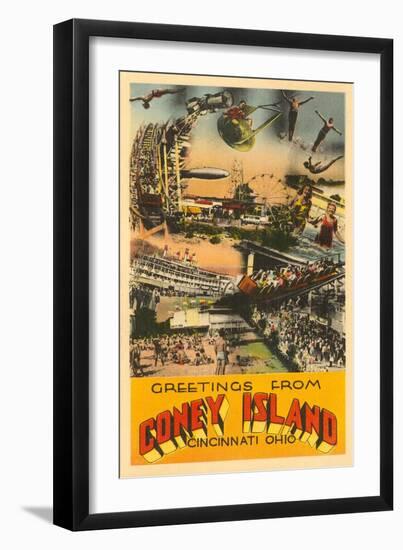 Greetings from Coney Island, Cincinnati, Ohio-null-Framed Art Print