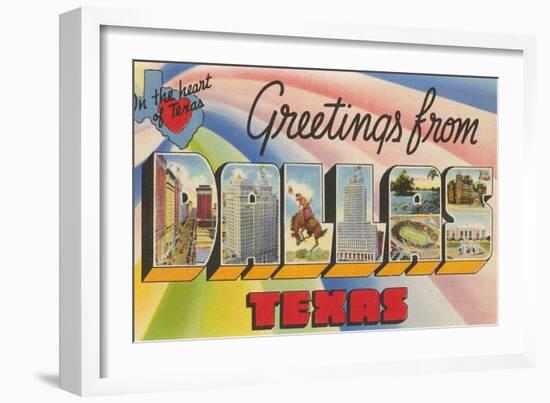 Greetings from Dallas, Texas, in the Heart of Texas-null-Framed Giclee Print