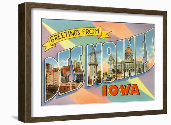 Greetings from Des Moines, Iowa-null-Framed Giclee Print