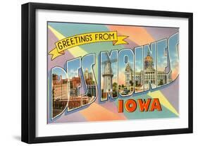 Greetings from Des Moines, Iowa-null-Framed Premium Giclee Print