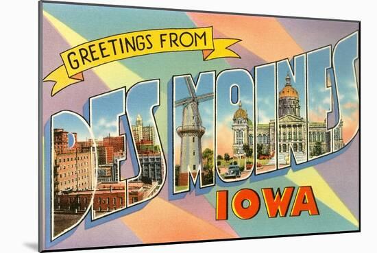 Greetings from Des Moines, Iowa-null-Mounted Premium Giclee Print