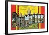 Greetings from Des Moines, Iowa-null-Framed Giclee Print