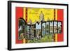 Greetings from des Moines, Iowa-null-Framed Art Print