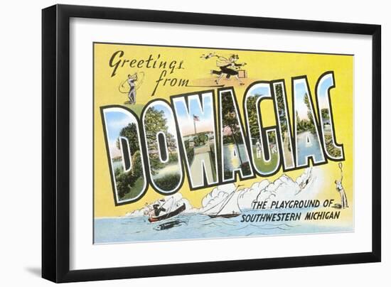 Greetings from Dowagiac, Michigan-null-Framed Art Print