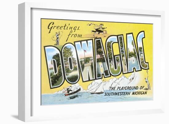 Greetings from Dowagiac, Michigan-null-Framed Art Print