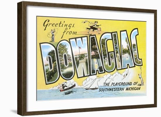 Greetings from Dowagiac, Michigan-null-Framed Art Print