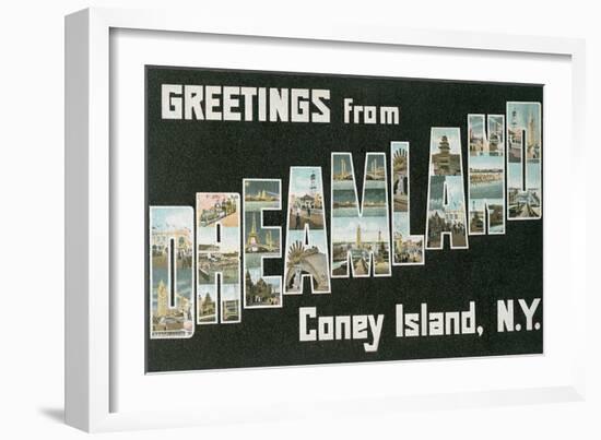 Greetings from Dreamland, Coney Island, New York-null-Framed Art Print