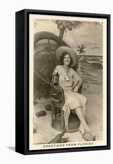 Greetings from Florida, Lady in Chair with Gator-null-Framed Stretched Canvas