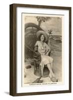 Greetings from Florida, Lady in Chair with Gator-null-Framed Art Print