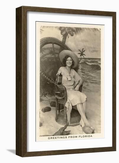 Greetings from Florida, Lady in Chair with Gator-null-Framed Art Print